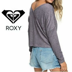 Roxy V-Back Striped Long-sleeve Dolman Top Size Large NWT